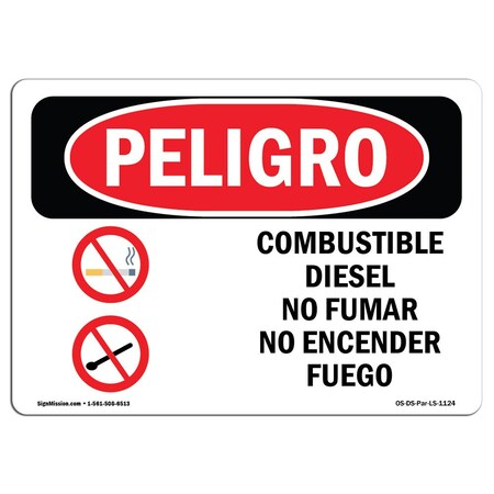 Signmission OSHA, Diesel Fuel No Smoking No Spanish, 10in X 7in, 7" W, 10" L, Diesel Fuel No Smoking No Spanish OS-DS-D-710-LS-1124
